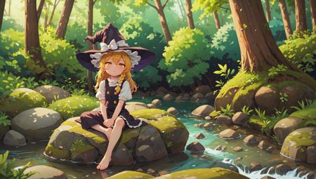 102879-242423891-kirisame marisa, blonde hair,  witch hat, yellow eyes, side braid, superb, looking up, half-closed eyes, relaxed, sitting on a r.png